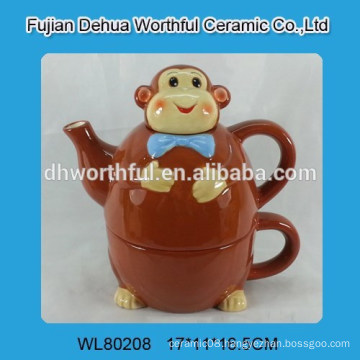 2016 Hot sale ceramic monkey design teakettle with cup